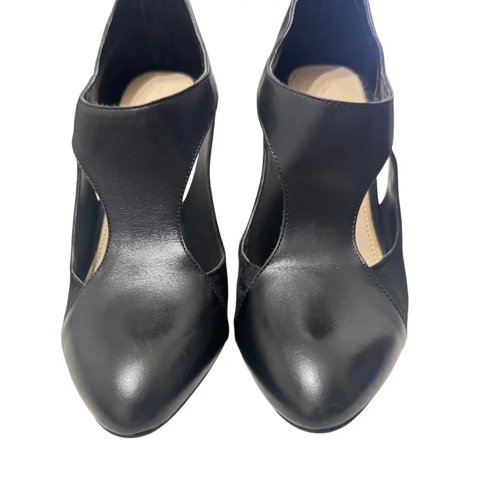 Zara‎ Cut-Out Pumps 8.5 Black  Leather Suede Stiletto Pointed Toe Zip